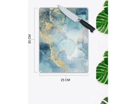 Resim Aylina Mavi Mermer Görünümlü Cam Kesme Tahtası 25 x 35 cm 