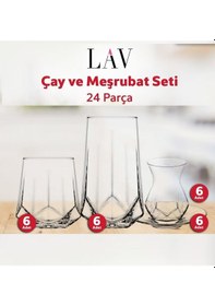 Resim Lav Çay Ve Su Meşrubat Bardağı Seti Takımı - 24 Parça 