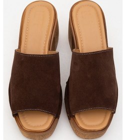Resim Luvishoes Luvi Shoes Pull Kahverengi Süet Hakiki Deri Kadın Platform Topuklu Terlik Kahverengi 