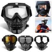 Resim Çıkarılabilir Motosiklet Gözlük Maskesi Kafatası Yüz Maskesi Rüzgar Geçirmez Motokros Gözlüğü Retro Açık Yüz Motosiklet Kaskı Moto Kasko 1 Adet Gümüş 