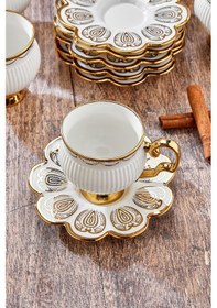Resim Cooker 220 Ml 6'lı Şık Tasarım Altın Yaldızlı Porselen Çay Fincan Takımı - Şık Kutulu Hediyelik Diğer 