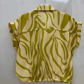 Resim Kız Çocuk Gömlek Yakalı Desenli Düğmeldi Saten Bluz - Yeşil/Sarı - 8 Yaş 