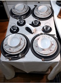 Resim Yıkanabilir Amerikan Servis Takımı 6'lı+ekmek Sepeti+bardaklık Siyah Beyaz 