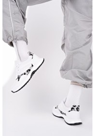 Resim Muggo Melody Kadın Kalın Taban Günlük Leopar Desenli Bağcıklı Sneaker Spor Ayakkabı Beyaz 