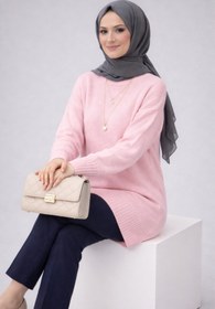 Resim ModaAzen Pembe Bisiklet Yaka Oversize Kadın Triko Tunik 