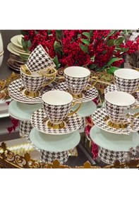 Resim Lüx Acar Destıny 6 Kişilik Türk Kahvesi Fincanı Kazayağı Desen Beyaz 