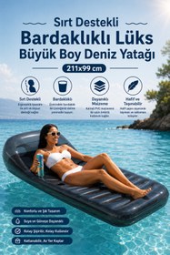 Resim craftivio Lüks Sırt Destekli ve Bardaklıklı Büyük Boy Deniz Yatağı Şişme Havuz Şezlongu 211x99 cm 