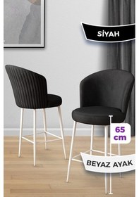Resim Canisa Alte Serisi 6 Siyah Sandalye 65 Cm Ada Mutfak Bar Sandalyesi Babyface Kumaş Beyaz Metal Ayaklı Sandalye Siyah Ayaklar Beyaz 
