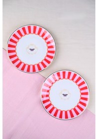 Resim Tabak Evi Porselen Butterfly Collection Altın Yaldızlı Pasta Tabağı Kırmızı 20,50cm 2 Li Çok Renkli 