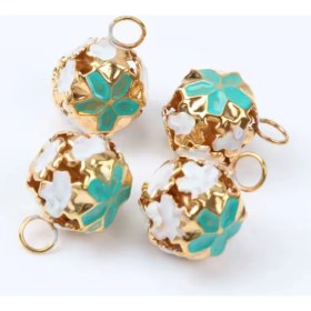 Resim Çiçekli Kulplu Çan, Hayvan Tasma Zili, Amigurumi Zili, Kına Gecesi Tef Yapımı Zili 20 Adet Su Yeşili 