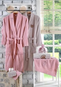 Resim Güvenal Rüya 10 Parça Aile Bornoz Seti Nakışlı 4 