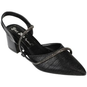 Resim Yazkış Kadın Gümüş Siyah Taşlı 6cm Kalın Topuklu Abiye Ayakkabı Siyah 