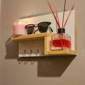 Resim Kapı Önü Anahtarlık Askısı Beyaz Ahşap Dekoratif Orijinal Çam Raflı Anahtar Askılığı 