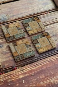 Resim Oscar Stone Decor Baskılı Doğaltaş Bardak Altlığı 4'Lü Set Desen Tile 4Dsn-189 