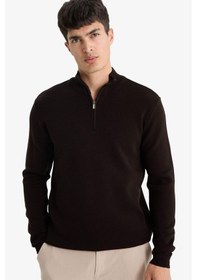 Resim DeFacto Standart Fit Normal Kesim Dik Yaka Fermuarlı Basic Düz Triko Kazak - A5184AX24AUBN497 