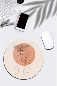 Resim pixolog El Ve Kelebek Desenli Yuvarlak Mouse Pad 1411 