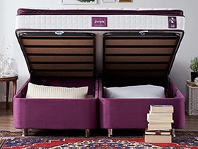 Resim Niron Yatak Purple Seti 200x200 cm Çift Kişilik Baza Başlık Takımı - Orta Sert Mor Baza ve Başlığı 