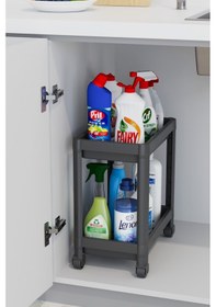 Resim Mithra Life 2 Adet 2 Katlı Tekerlekli Tezgah Altı Siyah Banyo Mutfak Rafı Mıt1122 Siyah 
