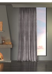 Resim Kadife Dokulu Gümüş Grisi Ada Fon Perde Ekstrafor Büzgülü Dream Series Gümüş Gri Gri - Gümüş 