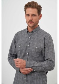 Resim Morven Erkek Gri Trend Oduncu Ekoseli Düğmeli Yaka Regular Fit Gömlek Gri 