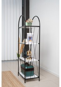 Resim Demeter Dekoratif Raf Mobilya Kitaplık Dekoratif Metal Mobilya Siyah 4 Raflı Kitaplık Siyah 