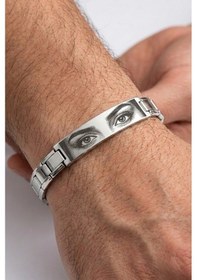 Resim Kişiye Özel Göz Resim Baskılı İtalyan Charm Plakalı Unisex Çelik Bileklik Scb93g Gri 