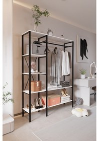 Resim Via Portmanto Modern Metal Gövdeli Raflı Askılı Açık Portmanto Beyaz 