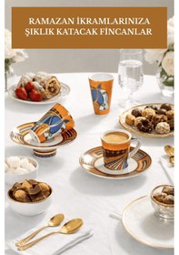 Resim Ramazana Özel 2 Kişilik Kahve Fincan Takımı + Altın Renk 2 Katlı Sunum Standı Seti Şık Kahve Sunumluk Altın 