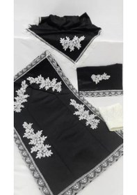 Resim Çeyizlik Kadife Seccade Takımı Siyah Bohça Seti 4 Parça 