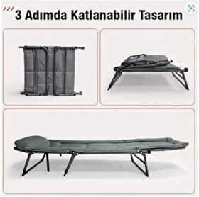 Resim Göktürk Campfit Katlanabilir Portatif Şezlong Kamp Yatağı Gri Renkli Konforlu Kullanım İçin Tasarlandı 