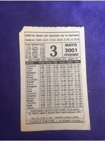 Resim 3 Mayıs 2001 Takvim Yaprağı - Nostalji Koleksiyonluk Takvim Yaprağı 