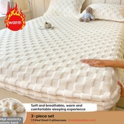 Resim 3 Parça Peluş Yatak Takımı, 1 Çarşaf + 2 Yastık Kılıfı (İç Dolgusuz), Kalın ve Sıcak Flanel Desenli Jakarlı Yumuşak Kumaş, Yıkanabilir & Makinede Yıkanabilir Yatak Örtüsü, Yatak Odası veya Misafir Odası Dekoru 