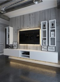 Resim Resital Ledli Duvara Monte Tv Sehpası - Beyaz - W6003-1 Beyaz 