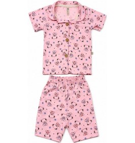 Resim Aden Kids İnce Penye Kumaştan Üretilmiş Gömlek Yakalı Düğmeli Pijama Takımı Pembe 