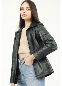 Resim Dericlub Yb-2139 Gerçek Deri Kadın Ceket Yeşil 