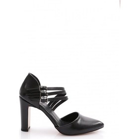 Resim Dgn 318 Kadin Kalin Topuklu Bileği Kemerli Topuklu Ayakkabi 318-2289-R203 Siyah - Metalik 