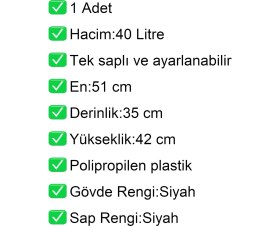 Resim Akdenizpos Tekerlekli Plastik Market Alışveriş El Sepeti 40 Litre Siyah 1 Adet 
