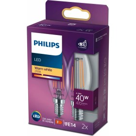 Resim PHILIPS FILAMENT 40W E14 İNCE DUYLU MUM AMPUL SARI IŞIK 2Lİ 