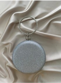 Resim Öznora Gümüş Simli Yuvarlak Abiye Clutch Çanta Std 