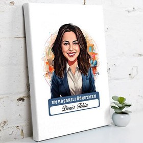 Resim Karikatürlü En İyi Kadın Öğretmen Kanvas Tablo 