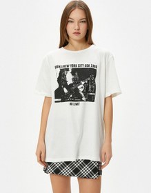 Resim Koton Baskılı Tişört Müzik Temalı Rahat Kalıp Pamuklu Kısa Kollu Bisiklet Yaka Ekru 4sal10088ık 4SAL10088IK010 Ekru 