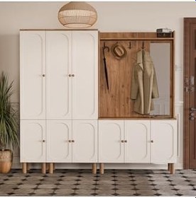 Resim SET 5092-5094-5091 Roma Sağ Aynalı 9 Kapaklı (MEMBRAN) 9 Askılı Raflı Bohem Portmanto Atlantik Çam 