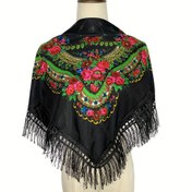 Resim 89.99cm Rus Lüks Kadın Kare Eşarp Geleneksel Çiçek Baskı Püskül Şal Boho Seyahat Güneş Kremi Bandana Sonbahar Kış Sıcak Rüzgar Geçirmez Boyun Eşarpı 