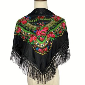 Resim 89.99cm Rus Lüks Kadın Kare Eşarp Geleneksel Çiçek Baskı Püskül Şal Boho Seyahat Güneş Kremi Bandana Sonbahar Kış Sıcak Rüzgar Geçirmez Boyun Eşarpı 