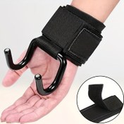 Resim 1 adet fitness antrenman yardımcı ağırlık kaldırma kancası, ağır çekme ve barfiks için uygun bilek kayışı, erkekler ve kadınlar için dayanıklı metal kanca, jimnastik ekipmanı 