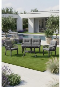 Resim Lumisgarden Neva Rattan Bahçe Takımı 2+1+1 +masa Gri 