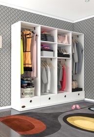 Resim Kenzlife Giysi Dolabı 4 Bölmeli 4 Çekmeceli Kamil 182*200*42 Byz Dolap Kapaksız 