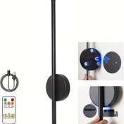 Resim 1 Adet Modern Kablosuz Duvar Lambası, Uzaktan Kumandalı, Şarj Edilebilir Lityum Pil, 3 Renk Ayarlanabilir Işık, Mat Siyah Kaplama, Akrilik Gölgelik, Yarı Gömme Montaj, Yatak Odası, Salon, Koridor Dekoru İçin, İç Mekan Duvar Aydınlatması 