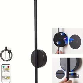 Resim 1 Adet Modern Kablosuz Duvar Lambası, Uzaktan Kumandalı, Şarj Edilebilir Lityum Pil, 3 Renk Ayarlanabilir Işık, Mat Siyah Kaplama, Akrilik Gölgelik, Yarı Gömme Montaj, Yatak Odası, Salon, Koridor Dekoru İçin, İç Mekan Duvar Aydınlatması 