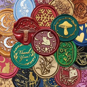 Resim 64 adet YWWBLD Yaratıcı Mum Mühür Etiketleri - Düğün Davetiyeleri, Noel Hediyeleri ve Tatil Süslemeleri için Zarif Çiçek ve Göksel Tasarımlar, Kağıt Malzeme, Davetiyeler ve Hediyeler için Mükemmel, Hediye Paketleme Etiketleri | Göksel Tema | Dayanıklı Kağıt 